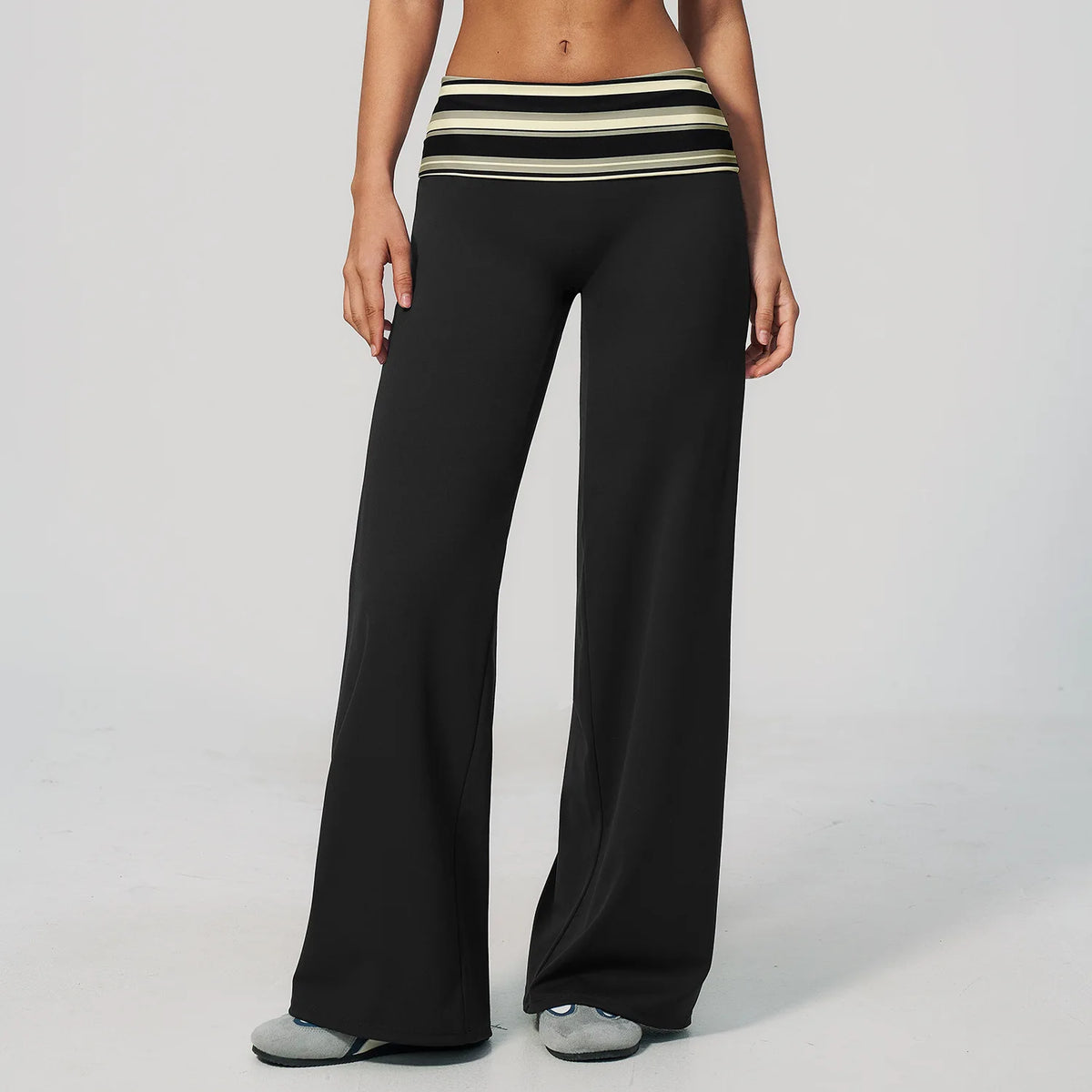 Women's Patterned Waist Wide Leg Workout Pants with Striped and Dotted Options