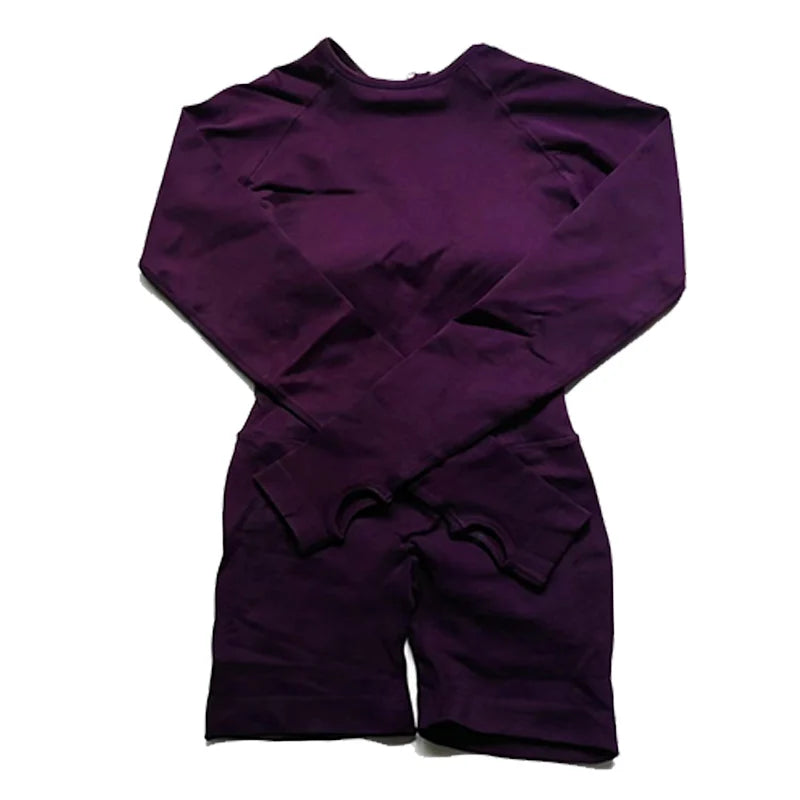 Women's Long Sleeve Nylon Blend Workout Romper with Large Back Cutout