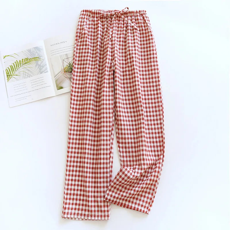 Plaid Drawstring Pajama Bottoms with Long and Short Styles