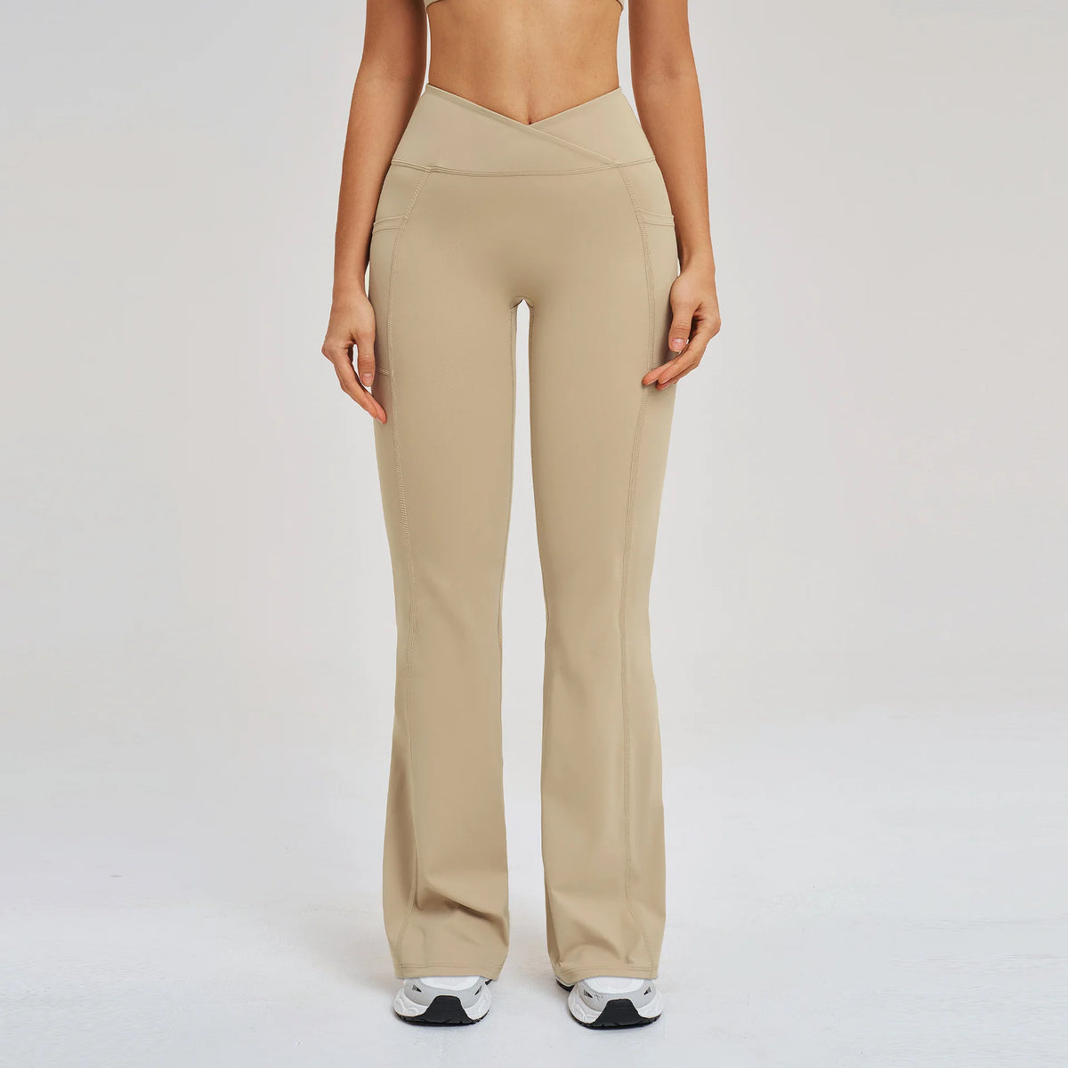 Women's High V Waist Flared Workout Pants with Side Pockets