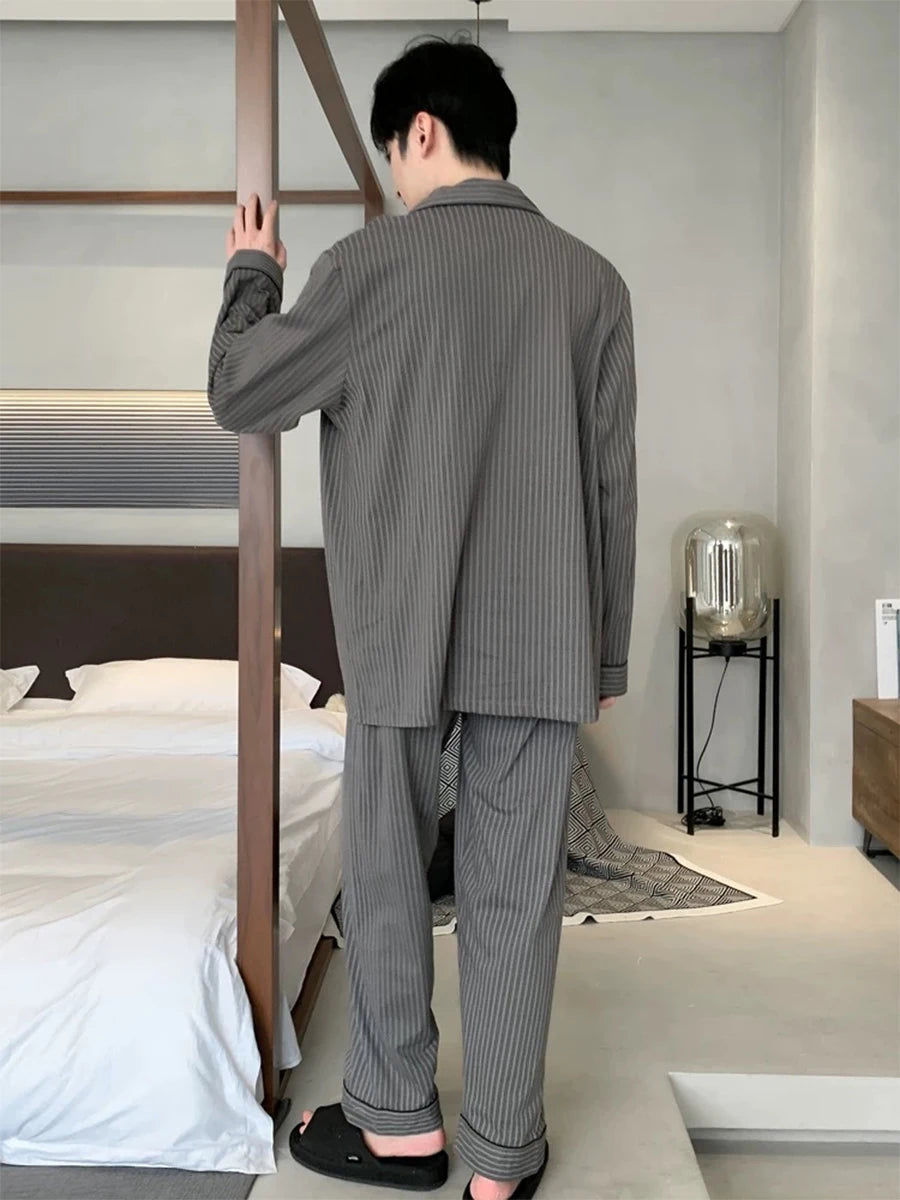 Men's Printed Button Front Long Sleeve Shirt and Pants Pajama Set