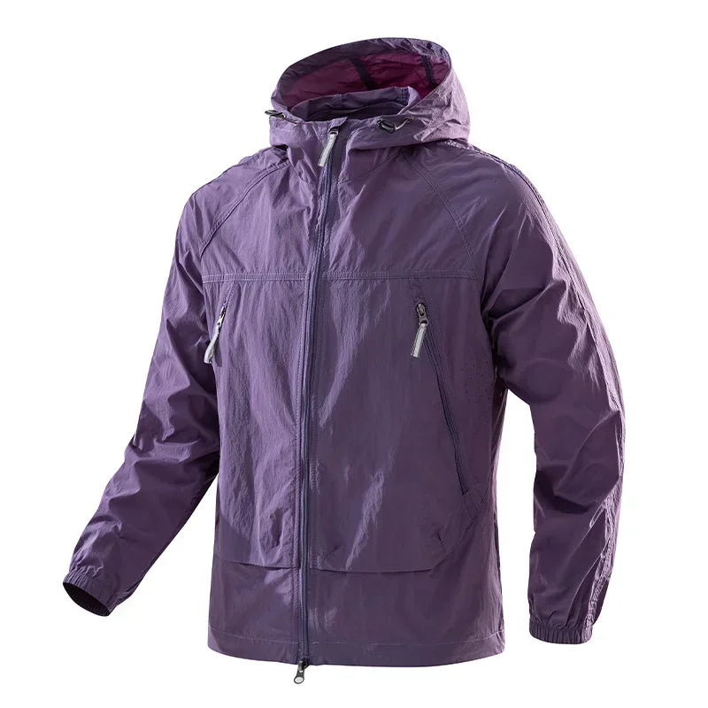 Hooded Long Sleeve Full Zip Outdoor Hiking Jacket with Pockets