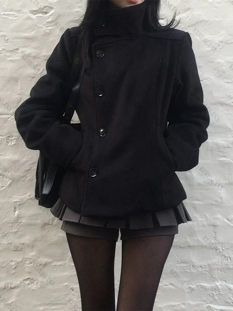 Fitted High-Collar Long-Sleeve Zip-Front Jacket