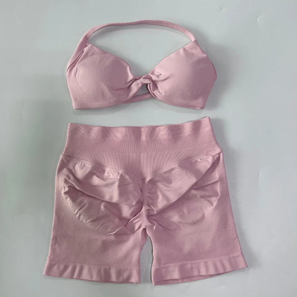Women's Thin Strap Bra And Shorts Yoga Set