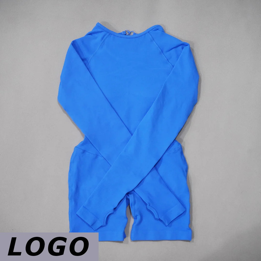 Women's Long Sleeve Nylon Blend Workout Romper with Open Back