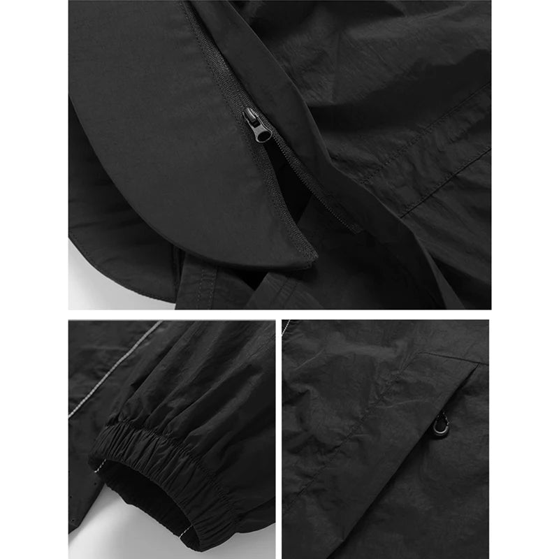 Hooded Long Sleeve Full Zip Outdoor Hiking Jacket with Pockets