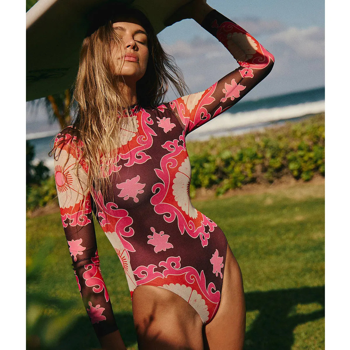 Printed Long Sleeve One-Piece Swimsuit