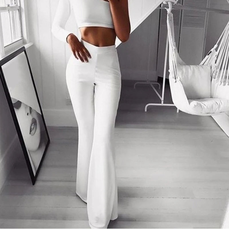 Women's High Waist Polyester Nylon Flared Workout Pants with Fitted Upper Legs