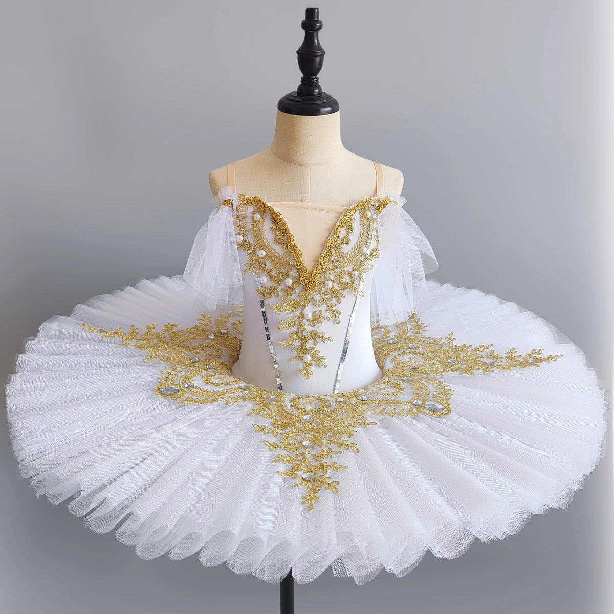 Girls' Pancake Ballet Tutu Dress with Decorated Bodice and Height-Based Sizes