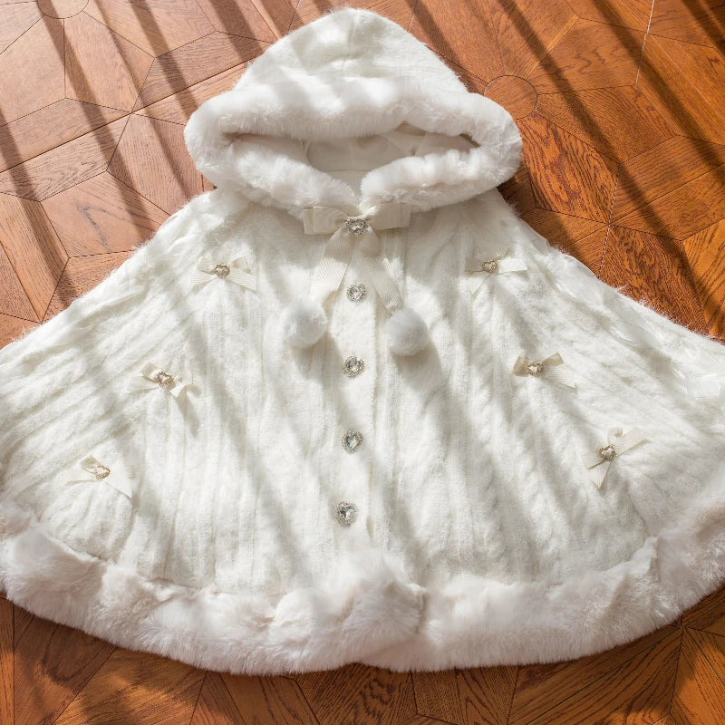 Hooded Bow Ruffle Cape for Layering over Outfits