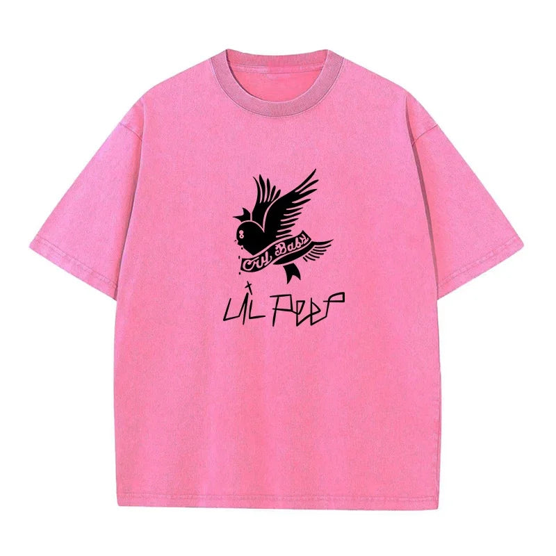 230G Cotton T-shirt Vintage Short Sleeve Lil Peep Cry Baby Y2K American Retro T Shirt Summer Hip Hop Harajuku Tees