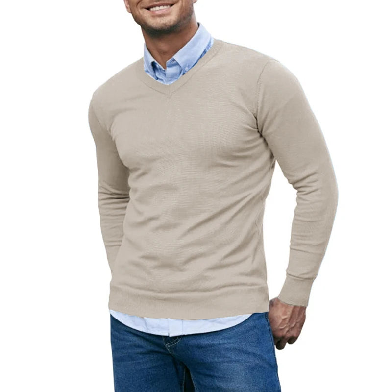 Men's V Neck Long Sleeve Knit Sweater