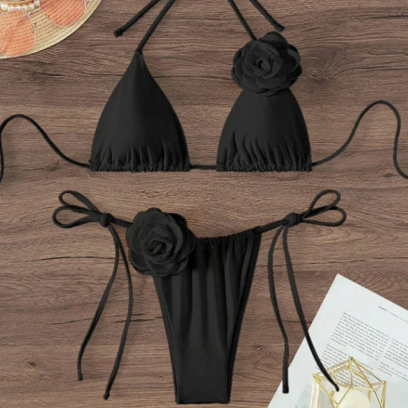 Flower Detail Halter Bikini