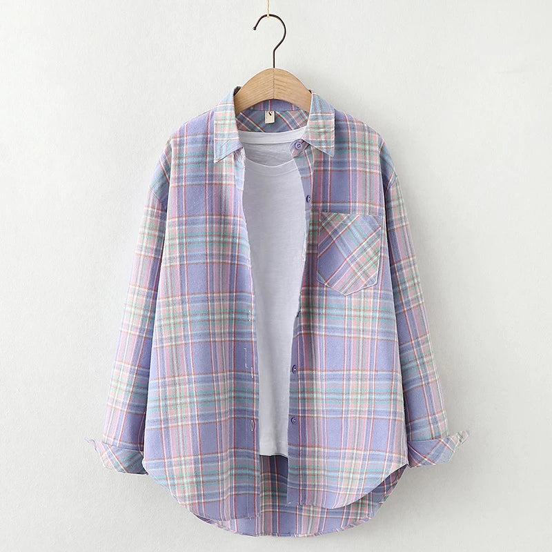 Women's Checked Collared Long Sleeve Shirt