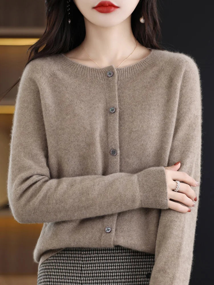 Women's Crew Neck Button Front Cardigan Casual Knit Layer
