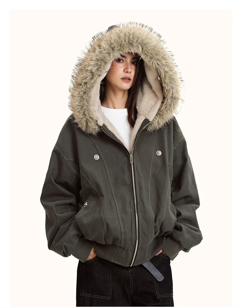 Women's Trimmed Hood Zip Front Jacket for Layered Outfits