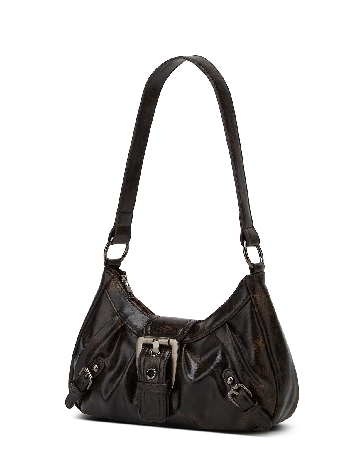 Retro Pleated Shoulder Handbag with Decorative Rivet Details