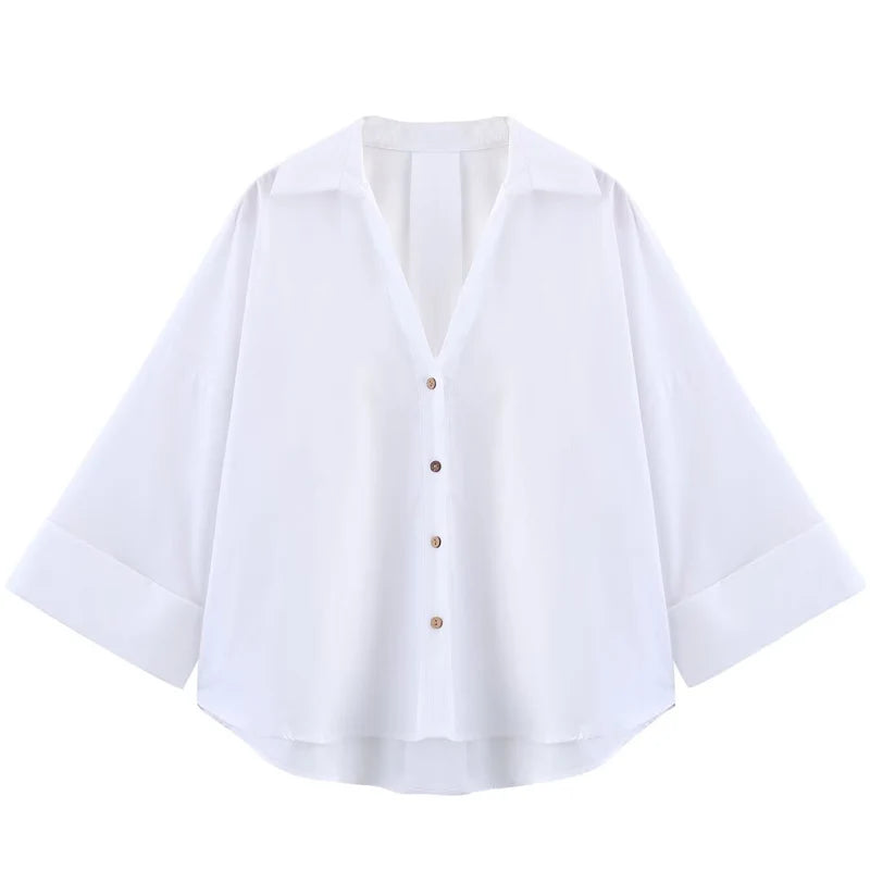 Women's Striped Wide Sleeve Cropped Button Front Shirt