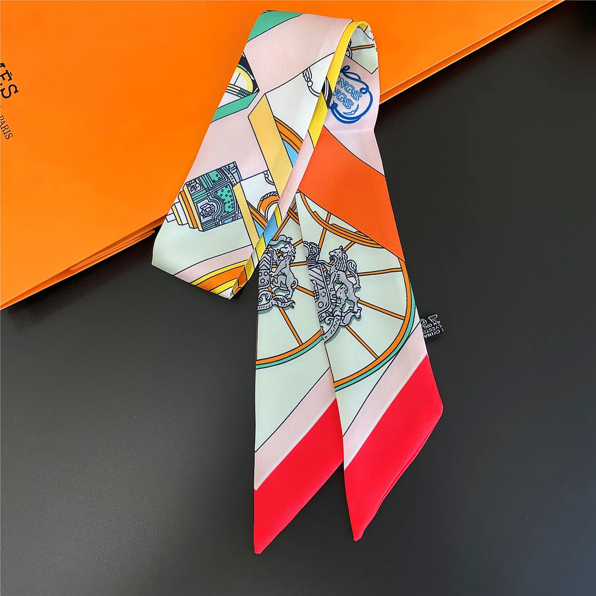 Colorful Printed Skinny Ribbon Scarf with Tie Ends