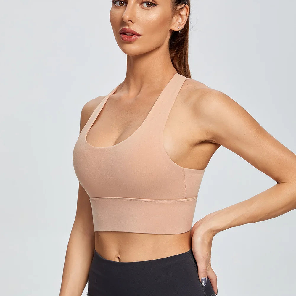 Women's Scoop Neck Multi Strap Cross Back Sports Bra