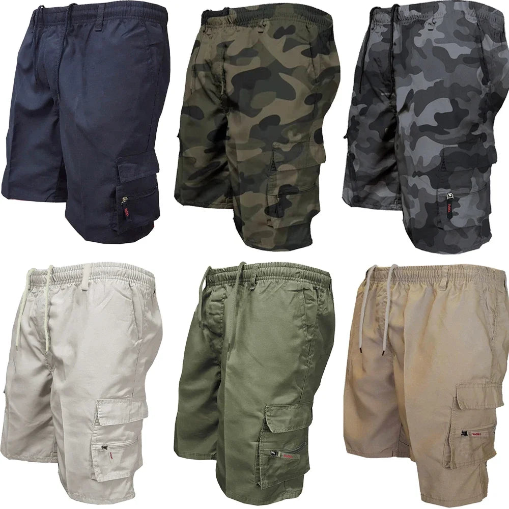 Men's Loose-Fit Cargo Shorts with Drawstring Waist and Multiple Pockets