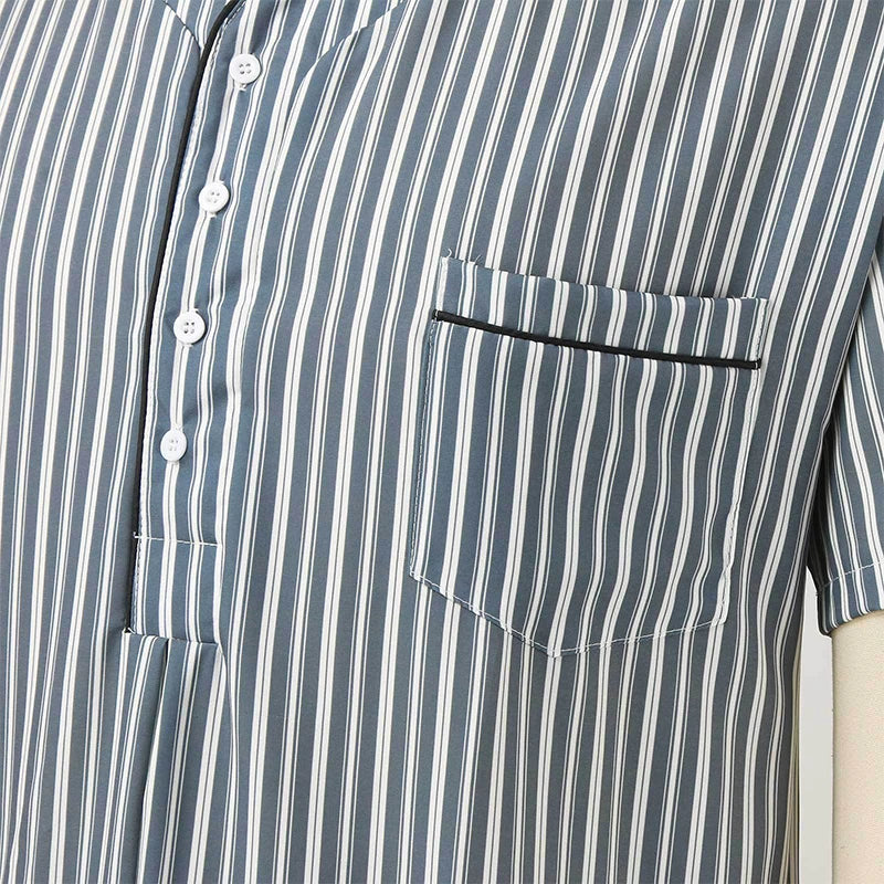 Men's Striped Short Sleeve Button Neck Lounge Nightdress