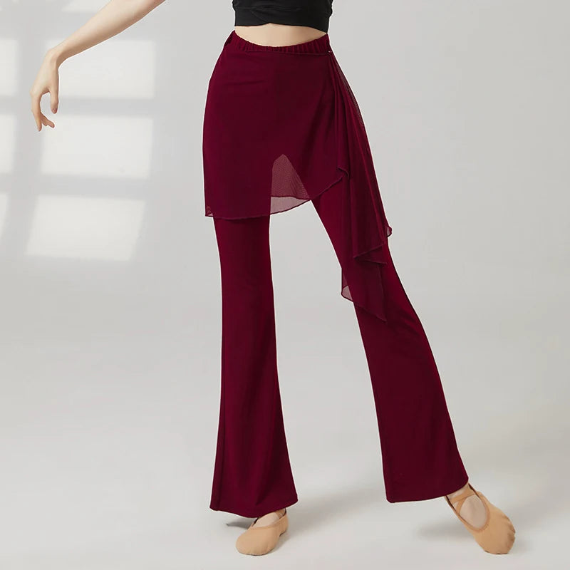 Women's Sheer Skirt Overlay Polyester Blend Flared Pants for Dance Practice