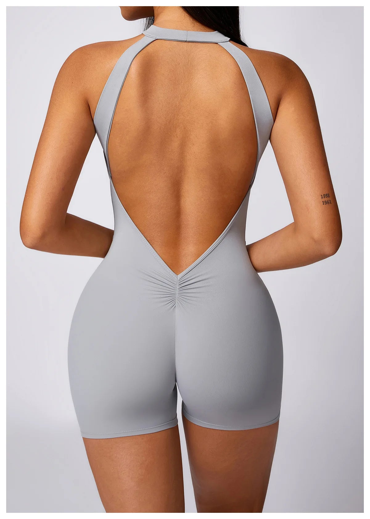Women's High Neck Nylon Blend Romper with an Open Back