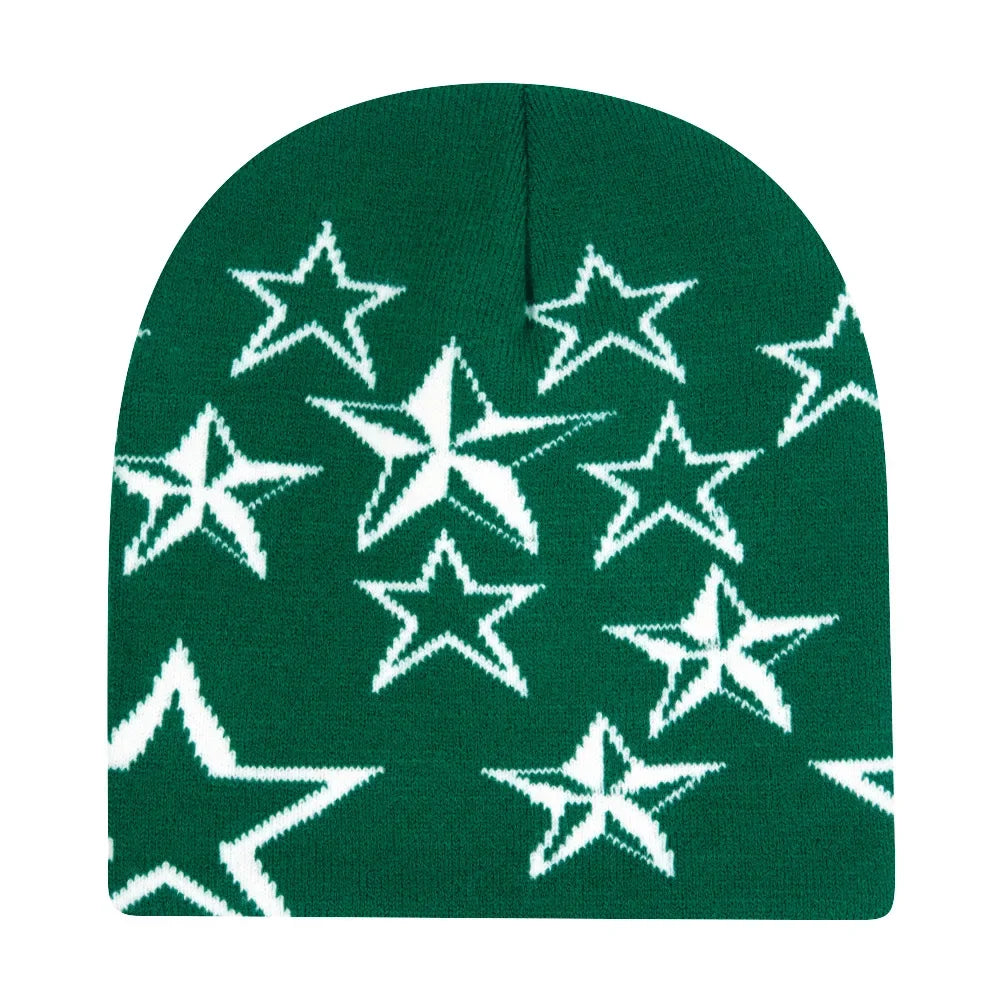 Graphic Knit Beanie with Letter and Pattern Style Options