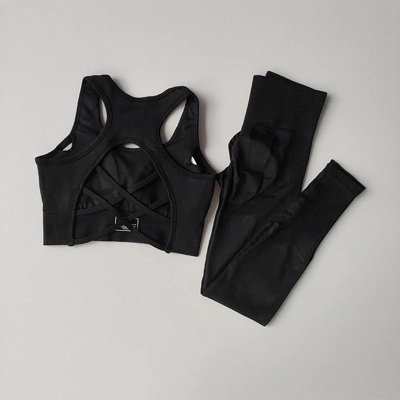 Women's Cross Back Bra And Leggings Yoga Set