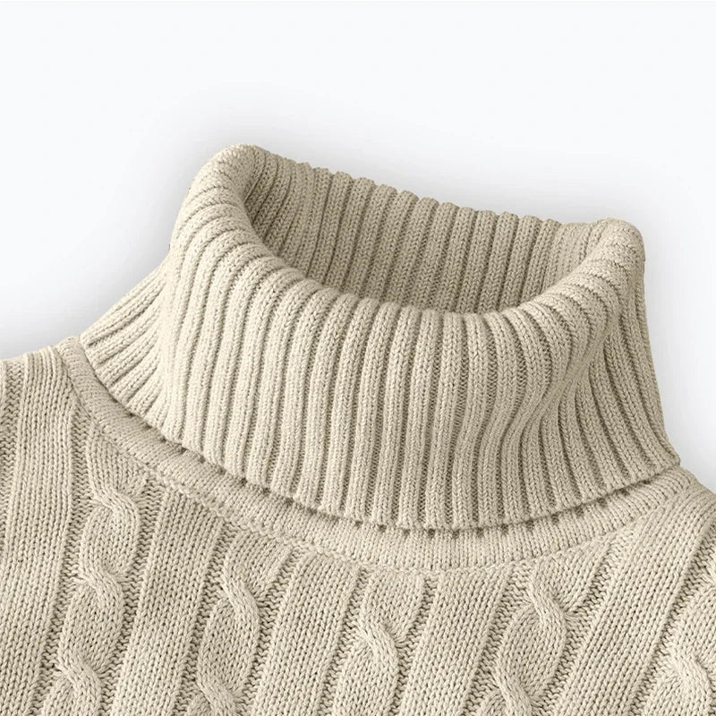 Men's Cable Knit Turtleneck Long Sleeve Sweater
