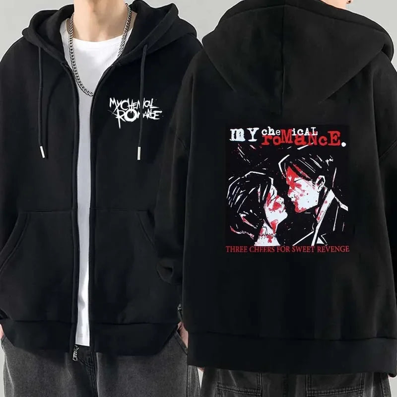 Men's Rock-Graphic Long-Sleeve Zip-Front Hoodie