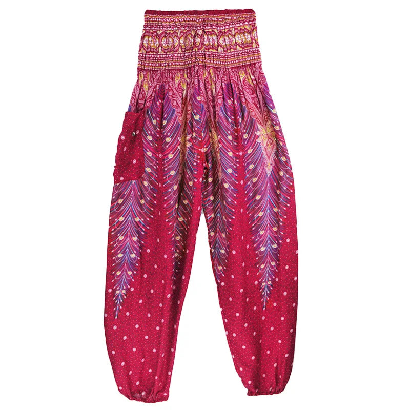Women's Printed Rayon Harem Pants with High Waist and Gathered Ankles