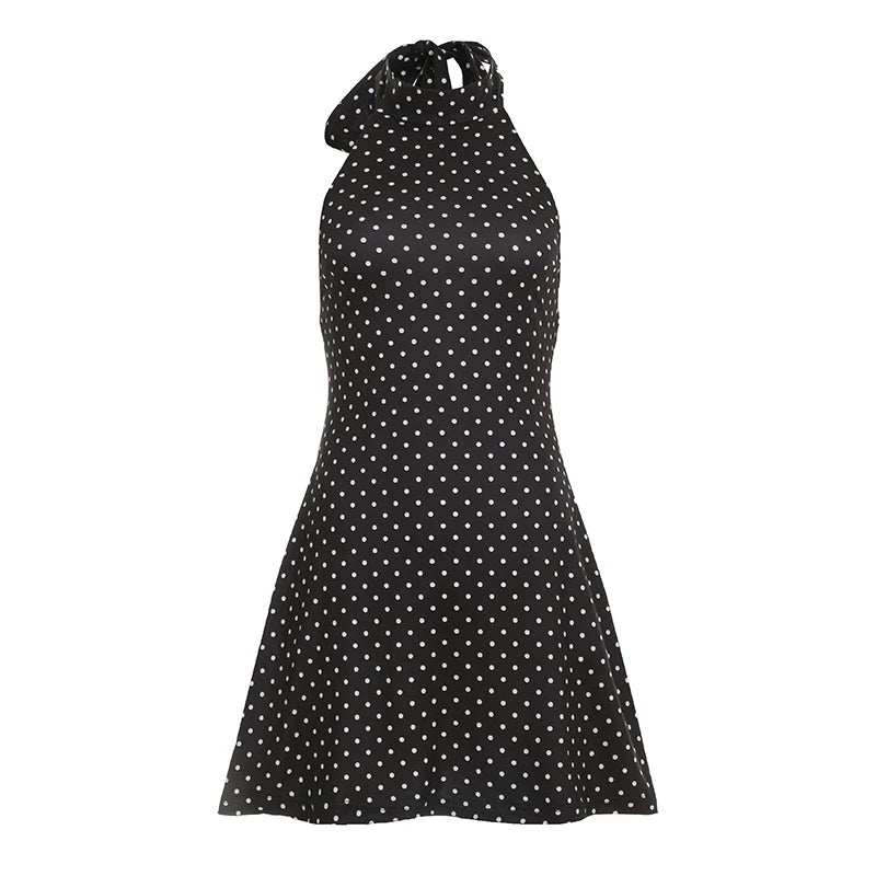 Women's Halter Polka Dot A Line Mini Dress For Casual Outfits
