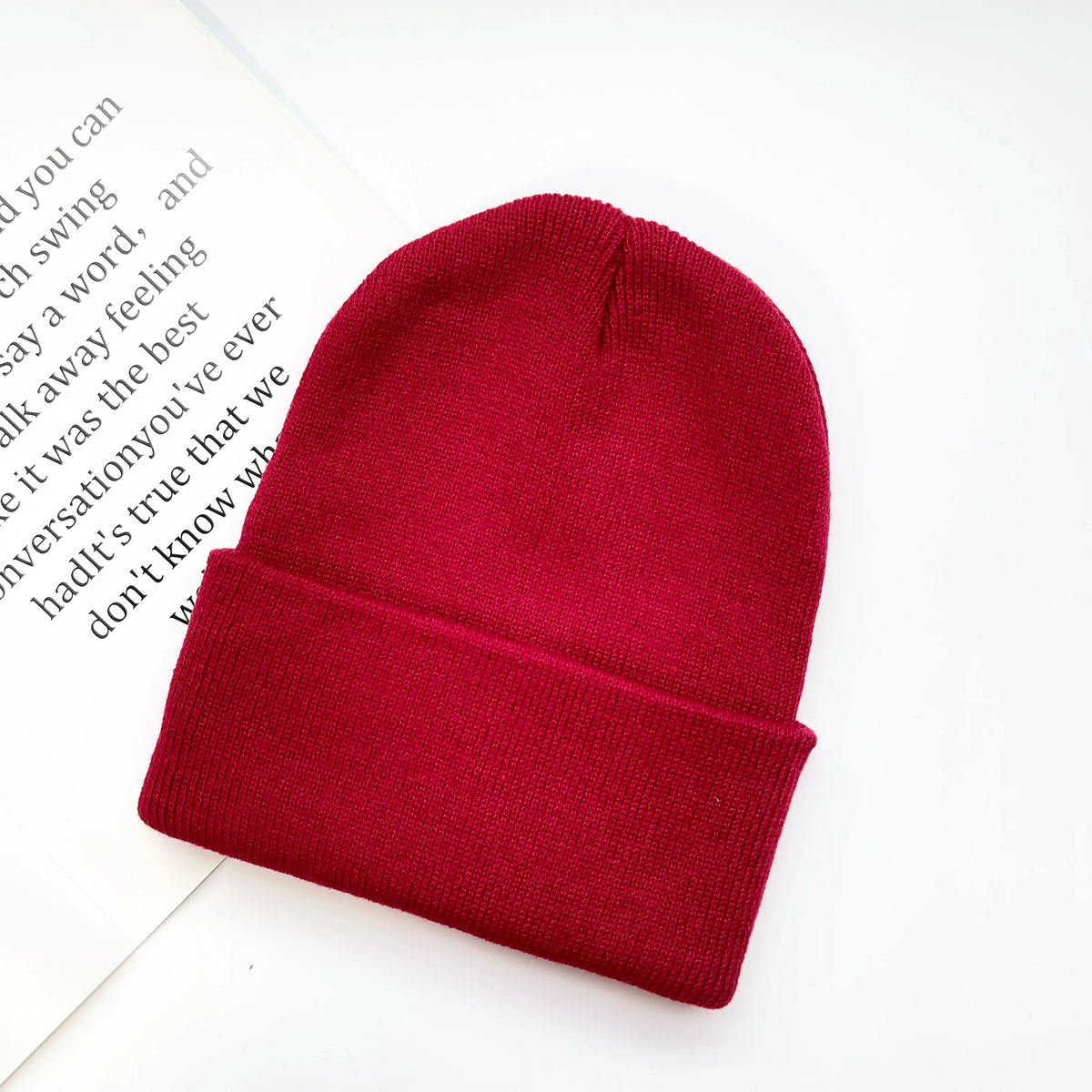 Solid Knit Beanie with Folded Cuff and Color Choices