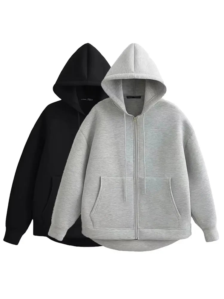 Long Sleeve Full Zip Casual Hooded Sweatshirt for Layering