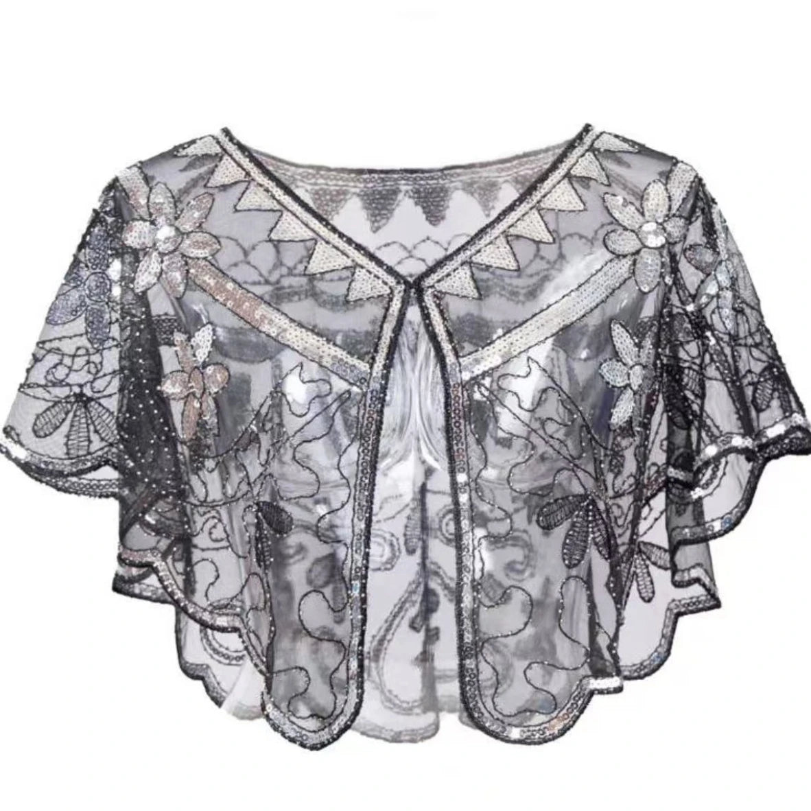 Sequin Mesh Capelet for Layering over Dresses and Tops