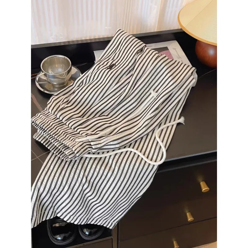 Men's Striped Straight Leg Pajama Pants for Home Wear