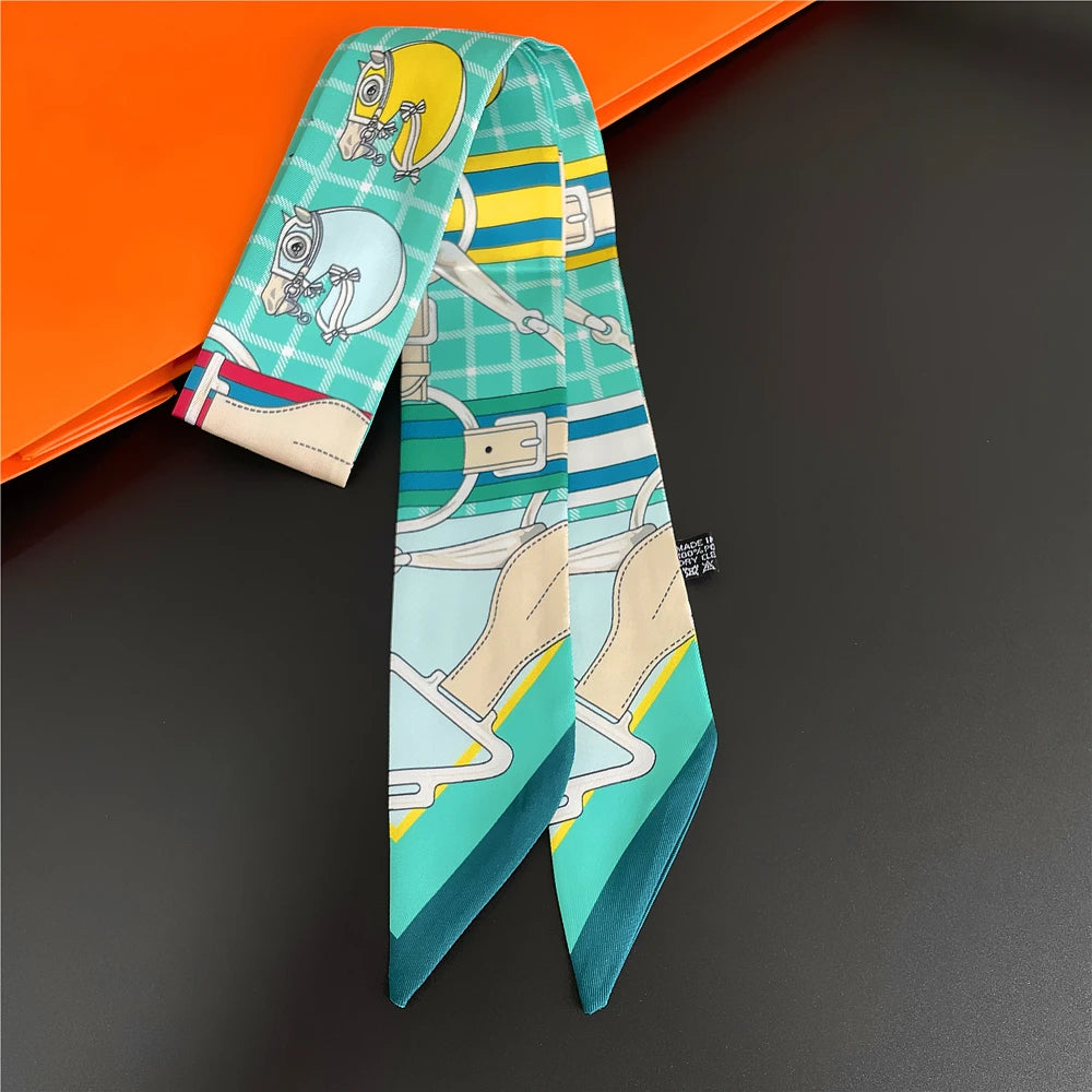Horse Motif Skinny Scarf with Decorative Printed Patterns