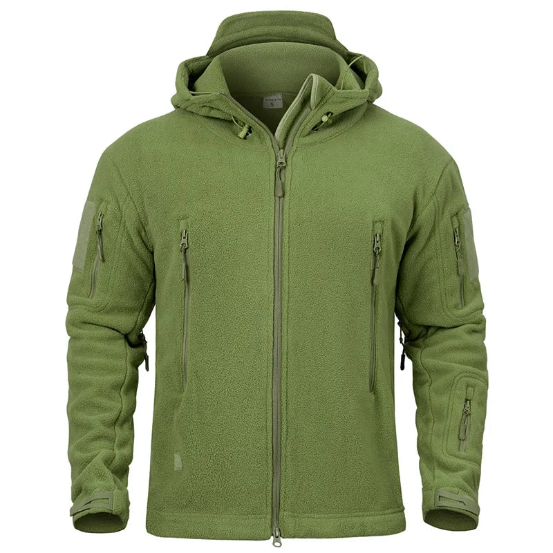 Winter Tactical Fleece Hoodie Jacket Men Warm Outdoor Sport Hooded Coat Multi-Pocket Casual Full Zip Hiking Jacket