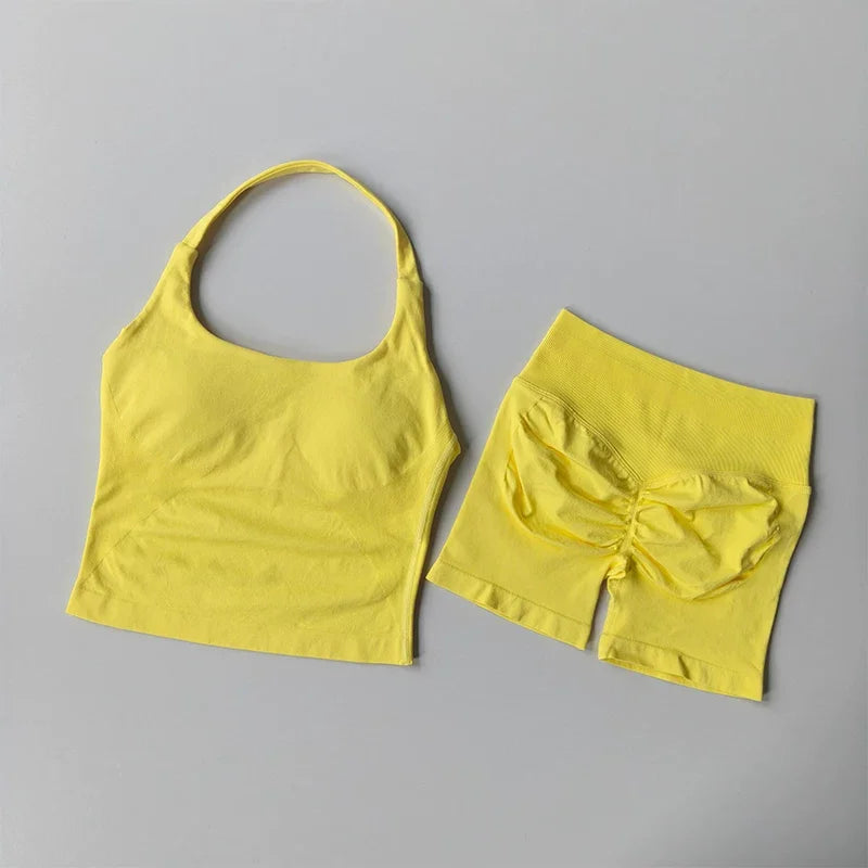 Women's Halter Tank And Shorts Yoga Set For Workout Outfits