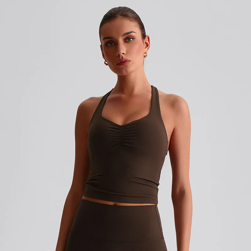 Women's Ruched Front Cross Back Longline Tank Top