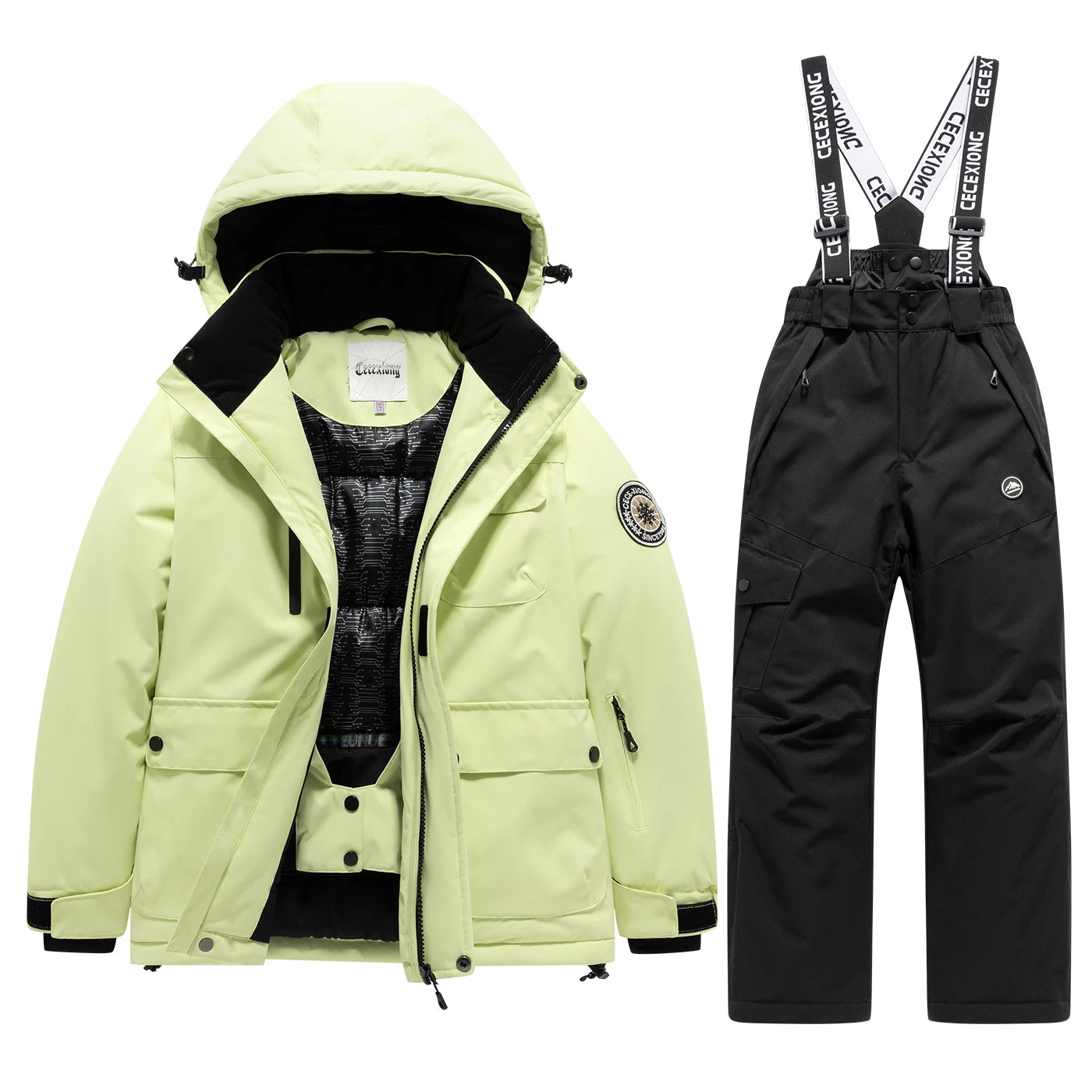 Children's Hooded Ski Jacket and Pants Clothing Set with Style Options