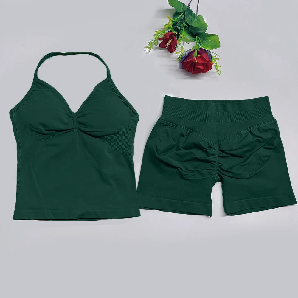 Women's Halter Tank And Shorts Yoga Set For Workout Outfits