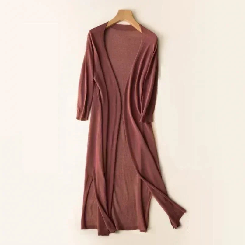 Women's Long Open Front Knit Cardigan Casual Knit Layer