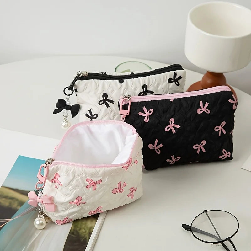 Mini Bow Print Zipper Pouch Bag for Lipstick and Small Essentials