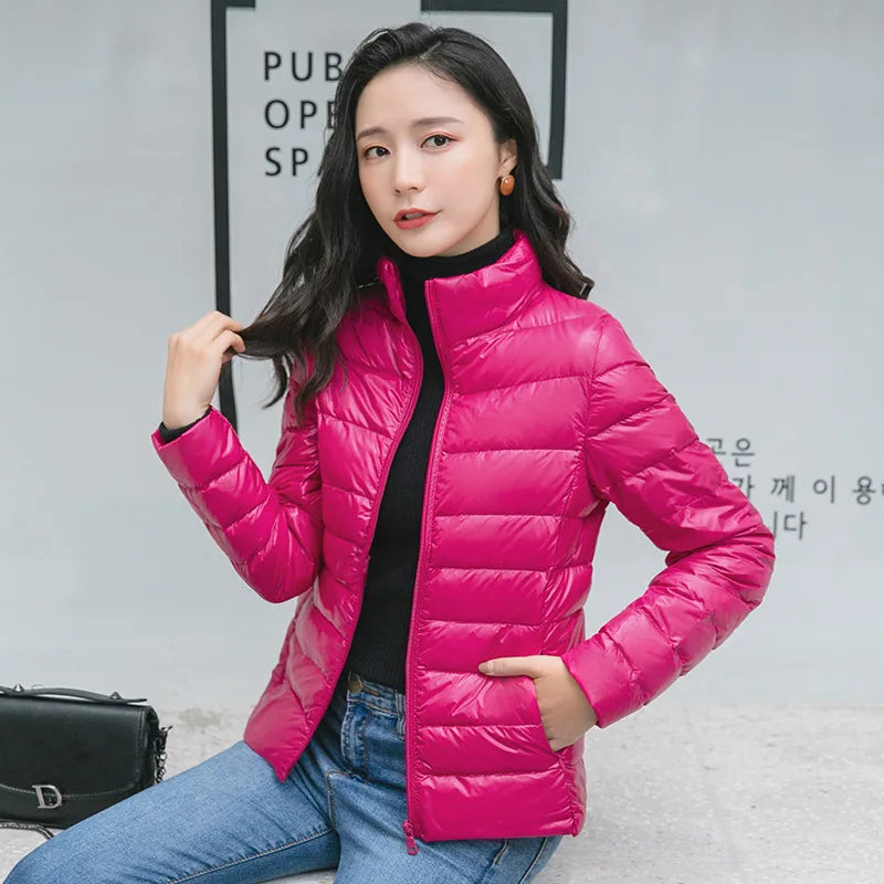 Women's Quilted Stand Collar Zip Front Jacket for Layered Outfits