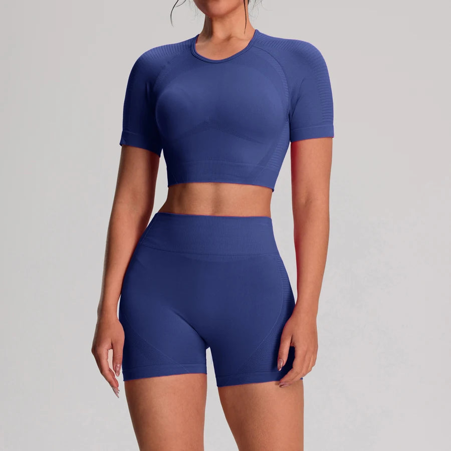 Women's Cropped Tee And Shorts Yoga Set For Workout Outfits