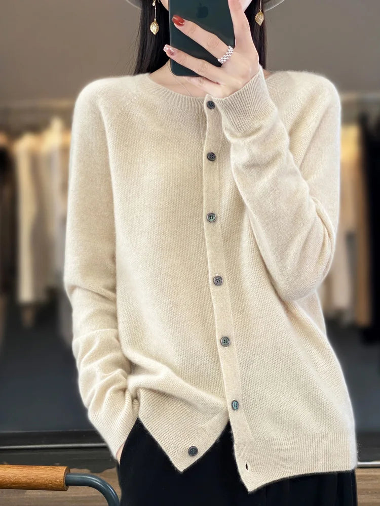 Women's Crew Neck Button Front Cardigan Casual Knit Layer