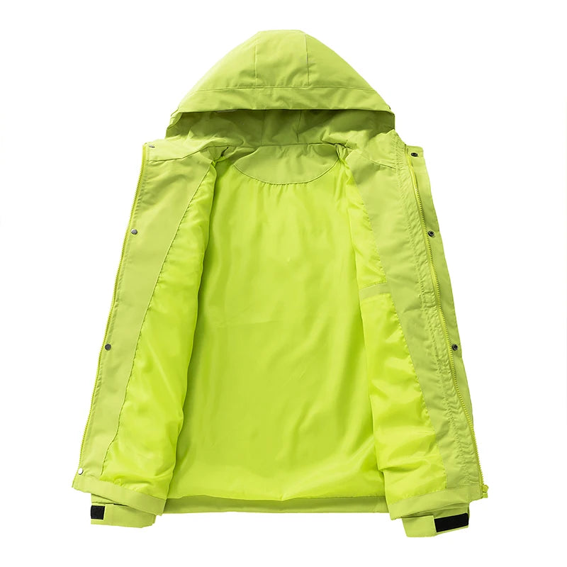 Hooded Zip-Up Windbreaker Jacket with Adjustable Cuffs for Outdoor Wear